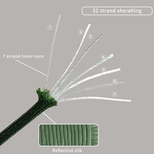 550lb Reflective Paracord Rope - 50ft Army Green
