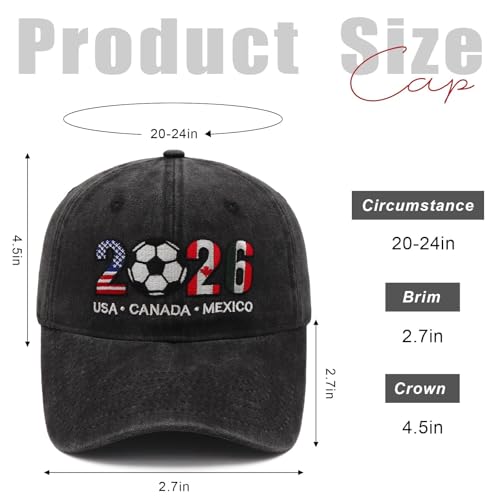 Okbycuyck Black Soccer Hat 2026 USA, CAN, MEX Fan Baseball Cap - Embroidered