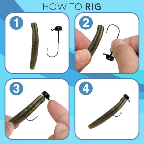 Reaction Tackle Tungsten Ned Rig Mushroom Jig Heads 1/8 oz Green Pumpkin 5-pack, EWG/standard options