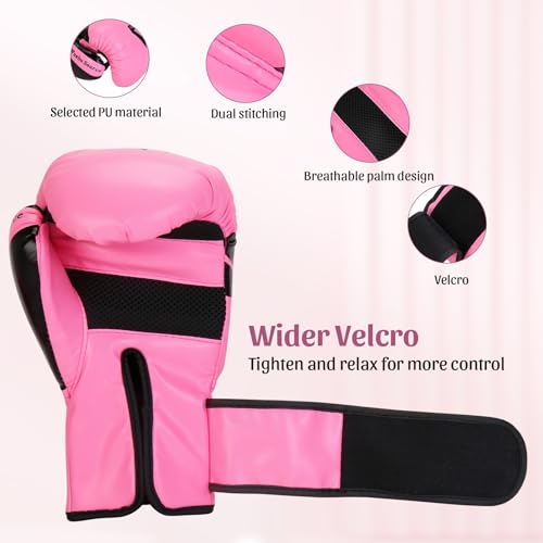 PiscatorZone 12 oz Pink Boxing Training Gloves for Women & Adults – Shockproof, Breathable Muay Thai Sparring