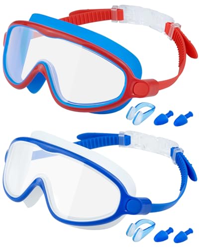 Swim Goggles 2 Pack, Wide View Anti Fog&UV Swimming for Audlt, No