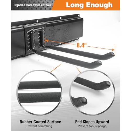 Garage Tool Organizer Wall Mount, 49.5 Inch Garage Organization and Storage Heavy Duty with 3 Packs Rails and 6 Adjustable Hooks, Garden Yard Tool Hanger Rack for Shovel, Max Load 600lbs