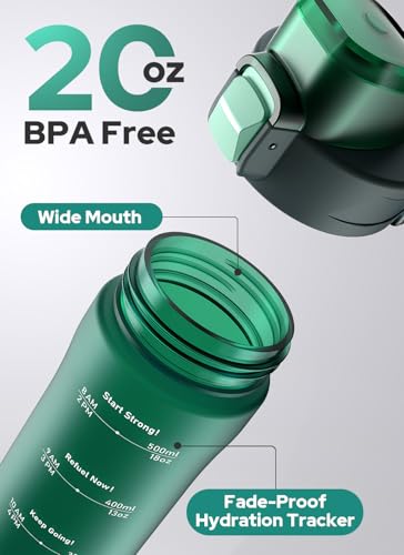 Opard Zip 20oz Green Plastic Water Bottle BPA-Free Dishwasher Safe Leakproof Kids Hydration
