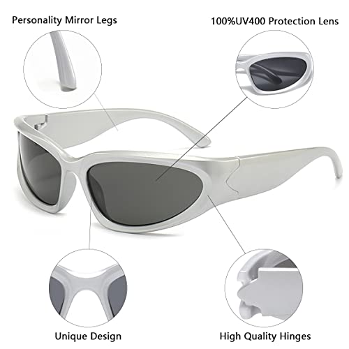 Wrap Around Sports Sunglasses - Silver & Black Oval Frame
