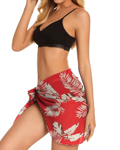 Chiffon Sarong Beach Coverup for Women - Leaf Red, Small