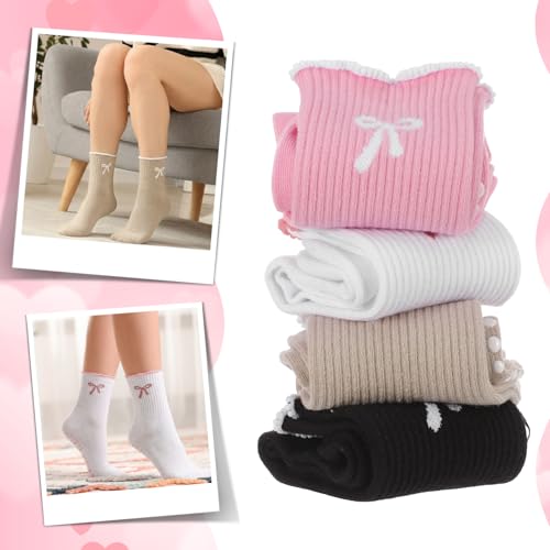 Grippy Pilates Socks for Women - 4 Pairs in Black, Pink, White, Khaki