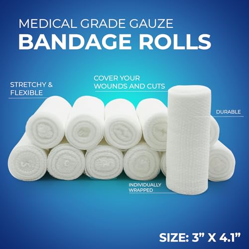 Conforming Gauze Rolls - Stretch Bandages for Wounds (4" x 4.1 yd) - Pack of 12