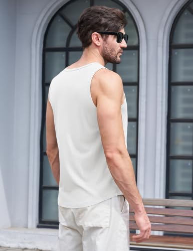 Cotrasen Men's White Ribbed Tank Top Large Fitness Sleeveless Gym T-Shirt