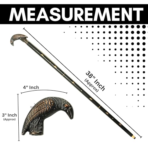 Antiquana Antique Brass Raven Head Handle Walking Cane - 37 Inches Black
