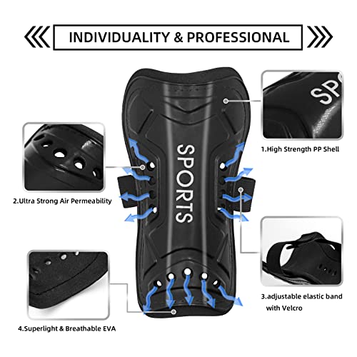 Soccer Shin Guards with Socks for Kids - Black, Medium (3'9 - 4'4)