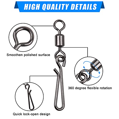 Fishing Swivels Snaps - High Strength Clips, 10#-50pcs