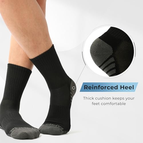 Men's Athletic Crew Socks - Cushioned, Moisture Wicking, 6 Pack