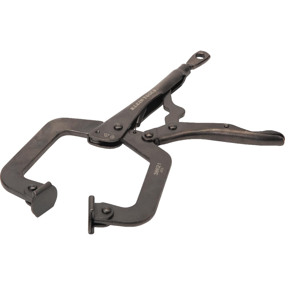 Klein Tools 38621 C-Clamp Locking Pliers with Swivel Pad Jaws, Intuitive Thumb Knob, Adjustable Clamp for Home, Shop, Woodworking, 9-Inch