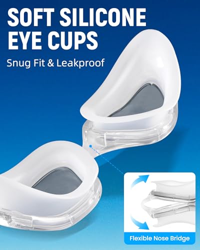 Swim Goggles for Adults & Youth - Anti-Fog UV Protection - Grey
