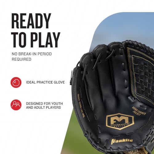 Franklin Sports Field Master Baseball Glove Left Hand Throw 14" Black/Gold Basket Web