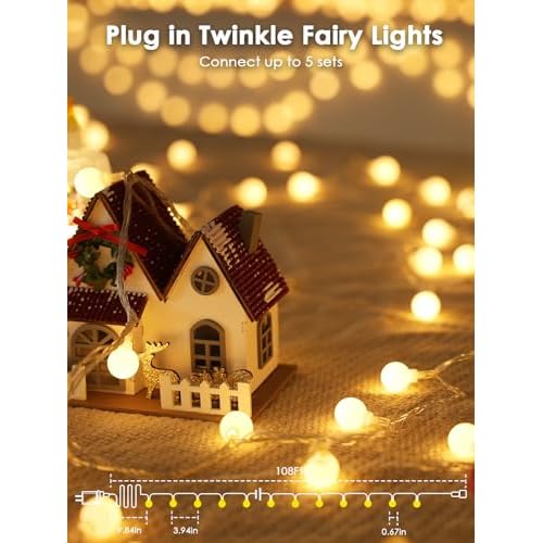 300LED Connectable Globe String Lights Indoor Outdoor for Bedroom, 108ft Warm White Christmas Lights with Remote, Waterproof Fairy Light Plug in 8 Modes for Room Classroom Wedding Christmas Decor