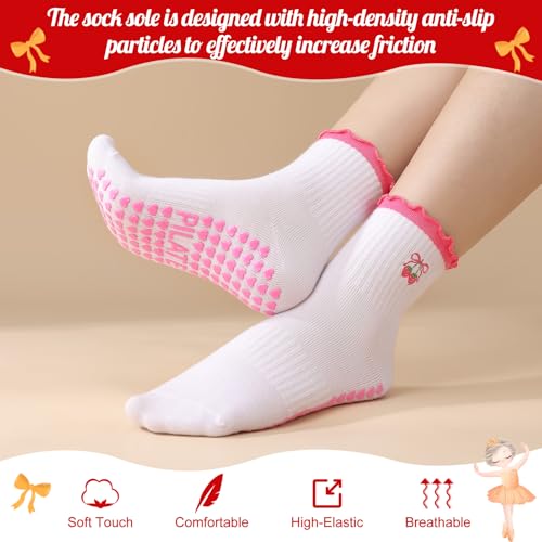 Non-Slip Yoga Socks for Women - Embroidery Pilates Grip Socks - 5 Pairs