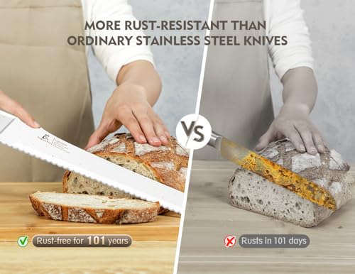 White CoquusAid Double Serrated Bread Knife 11.6 Inch for Crusty Sourdough