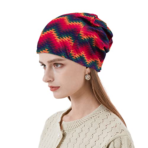 Slouchy Turban Chemo Beanie - Pre-Tied Sleep Cap - Zigzag Lines