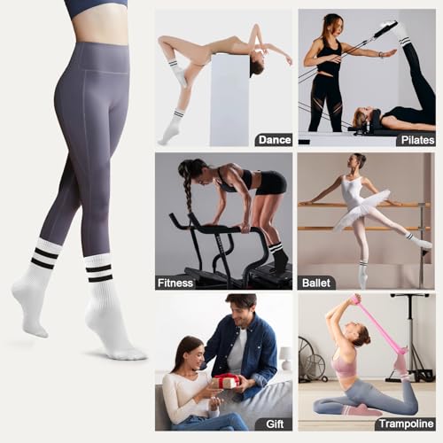 Non-Slip Pilates Socks with Grips - 4 Pairs, Size 6-10