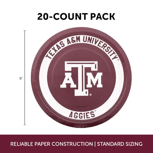 Texas A&M University 20-Count 9-Inch Paper Plates - Officially Licensed