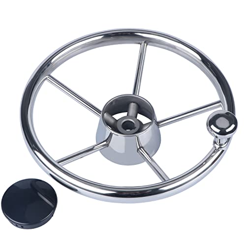 Silver 11 Inch Boat Steering Wheel with Knob for Seastar & Verado - Marine Grade Stainless Steel