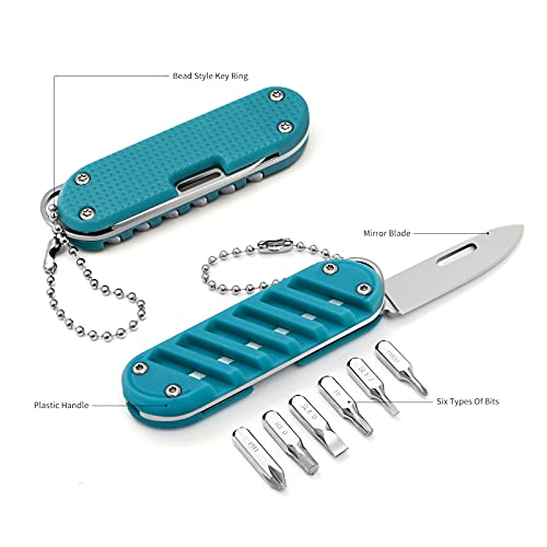 7-in-1 EDC Pocket Knife Multitool - Keychain Tool, Blue, 2.8"