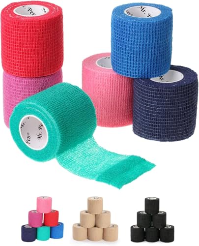 Self-Adhesive Bandage Wrap - 2-Inch x 5-Yard Cohesive Tape, 6 Pack Assorted