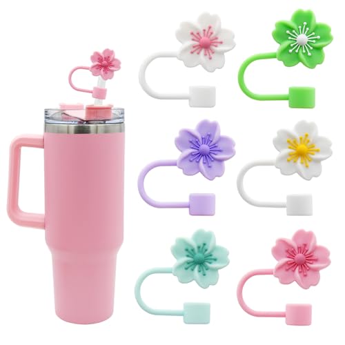 Silicone Straw Cover for 10mm Tumbler Straws - 6pcs Sakura Straw Cap