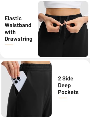 Baleaf Women's 27" Fleece-Lined Wide Leg Winter Pants Black Medium