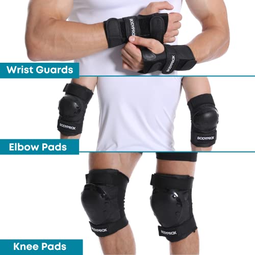 Knee Pads, Elbow Pads & Wrist Guards Set for Skateboarding