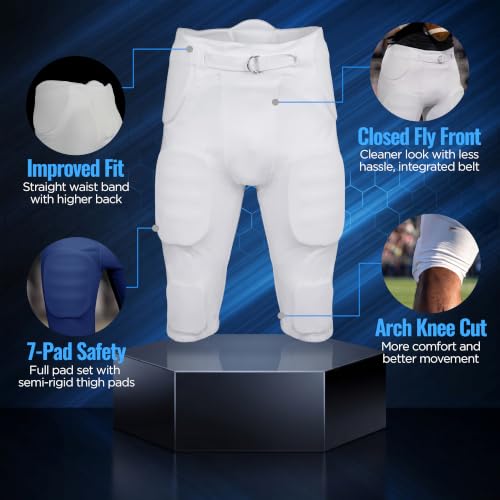 Sports Unlimited FlexForm Men’s Integrated Padded Football Pants with Pads – Large, Black