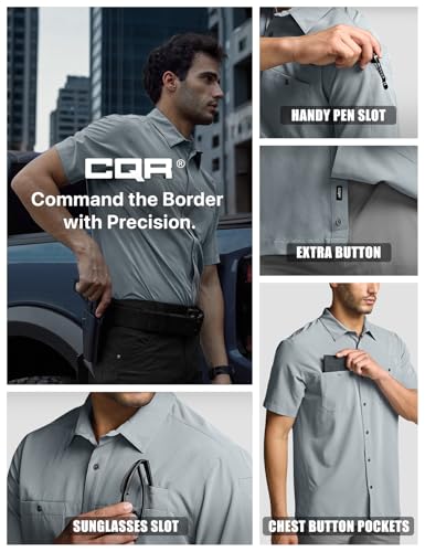 CQR Men's Tactical Short Sleeve Shirt Large Supervisor Grey UPF 50+ Ripstop Outdoor Workwear