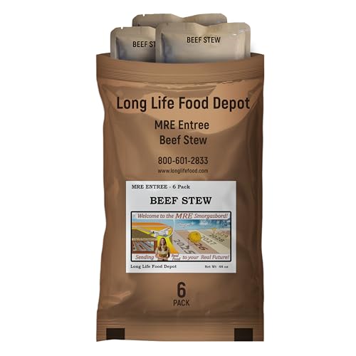 Long Life Food Depot MRE Beef Stew Entrees - 6 Pack Ready-to-Eat Military-Grade Meal