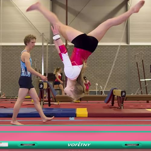 Inflatable Gymnastics Air Mat with Roller - Pink/Mint 10' x 3.3'
