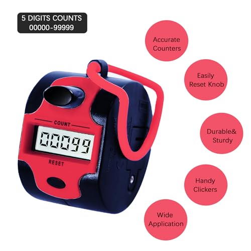 Handy Digital Click Counter - 5-Digit LCD Display, 1pc Red