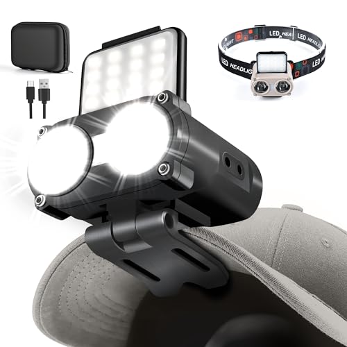 Rechargeable 2-in-1 Headlamp & Hat Light - 800 Lumens, Black