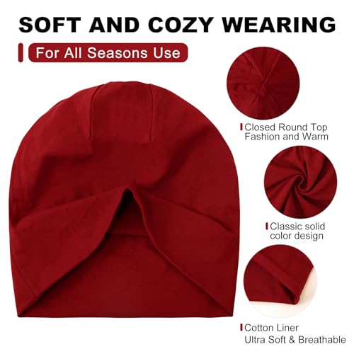 Slouchy Beanie for Men - Soft Cotton Stretch Skull Cap - Pure Red