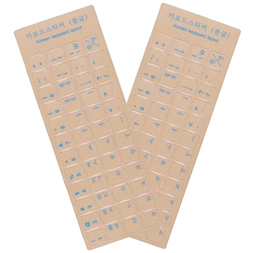 Korean Keyboard Stickers - Transparent Background with Blue Letters - 2 Pack