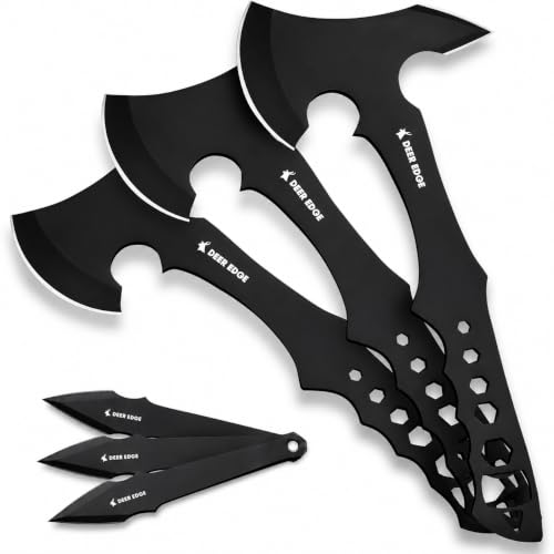 Deer Edge Black Throwing Axe Set 6 Pack, 11.5" Full Tang Hatchets for Target Practice & Competition - Blank Black Variation