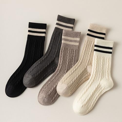 Wool Blend Socks for Women - Soft Breathable Crew Socks, Stripe-3 White