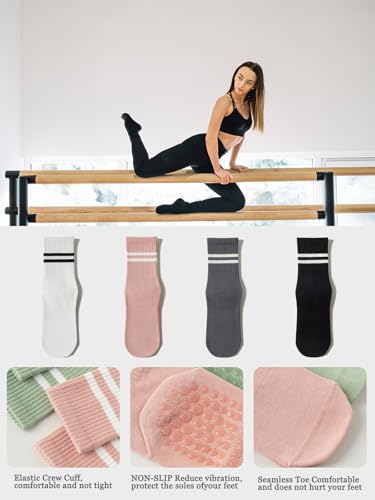 Non-Slip Pilates Socks with Grips for Women - White 3 Pack