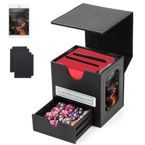MAKHISTORY Black Patented Commander MTG DekBox with Dice Tray & Card Holder