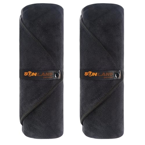 SUNLAND Microfiber Gym & Beach Towels 24x48in Black Pack of 2