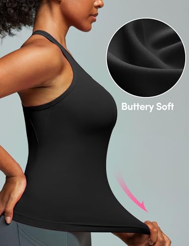 IUGA Built-In Bra Racerback Workout Tank Top for Women – Large, Black