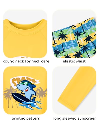 Ghteas Boys 2-Piece Rash Guard Swimsuit Set Yellow Shark 7-8 Years Quick Dry Kids Swimwear