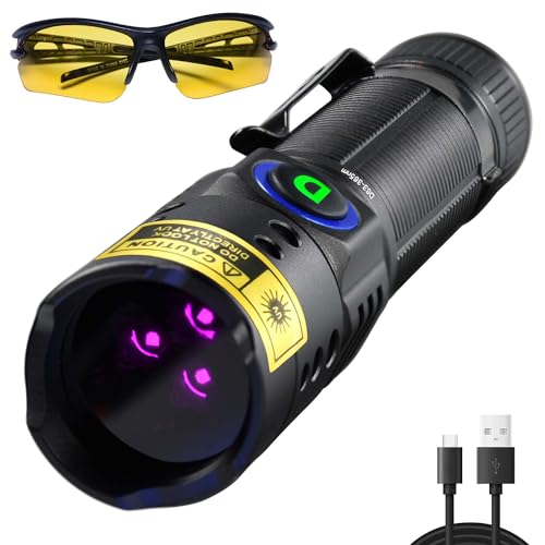 UV Flashlight Black Light 365nm, Mini Powerful 3xLED Ultraviolet Blacklight Rechargeable Woods Lamp, Handheld Pet Urine Detector for Dog/Cat Urine, Stains, Resin Curing, Rocks Finder