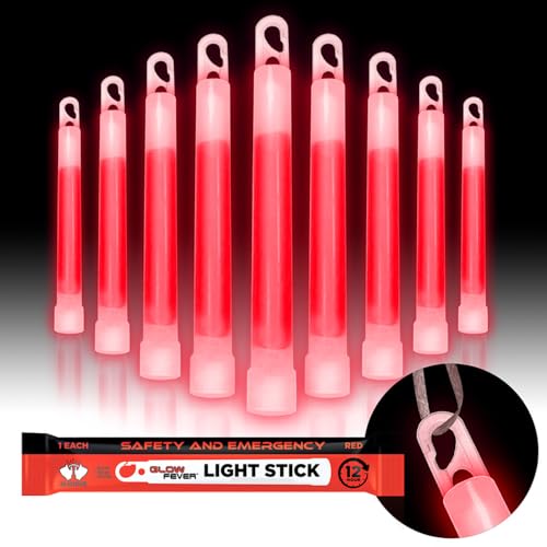 Glow Fever Emergency Military Grade Red Glow Sticks 10pcs, 6" Ultra Bright, 12-Hour Duration