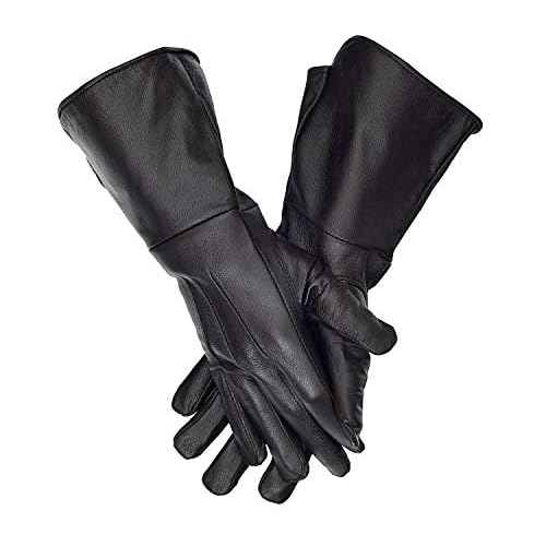 Leather Gauntlet Gloves Medieval Renaissance - SCA LARP Costume Gauntlets Men Women - Genuine Sheep Leather 14 Inch