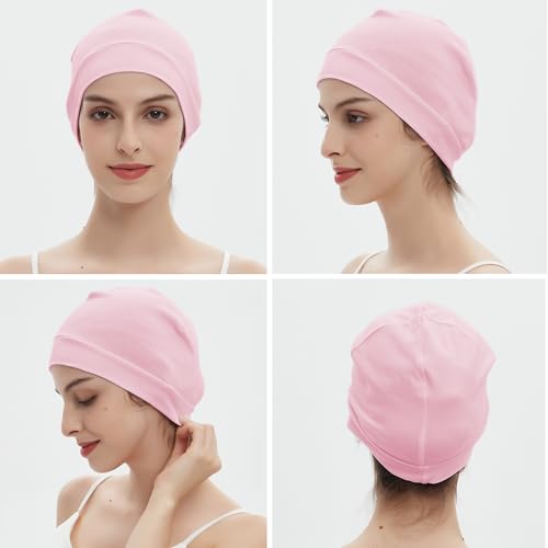 100% Cotton Skull Caps Beanie Sleep Hats - Pink & Light Purple